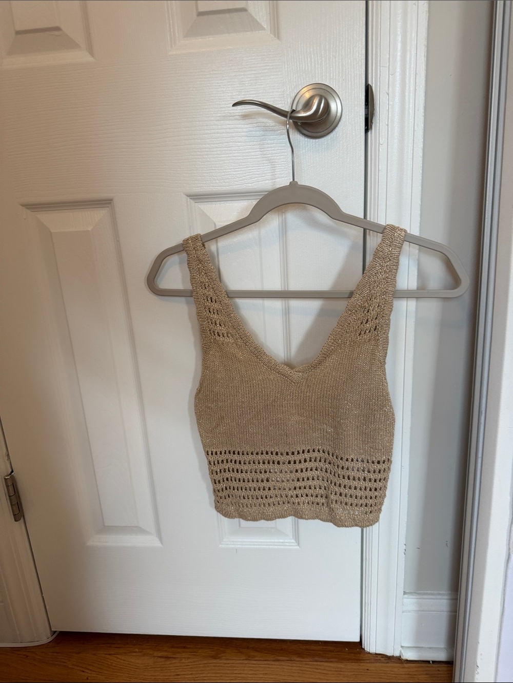 Surf Gypsy Beige Crochet-Hem Knit Crop Tank
